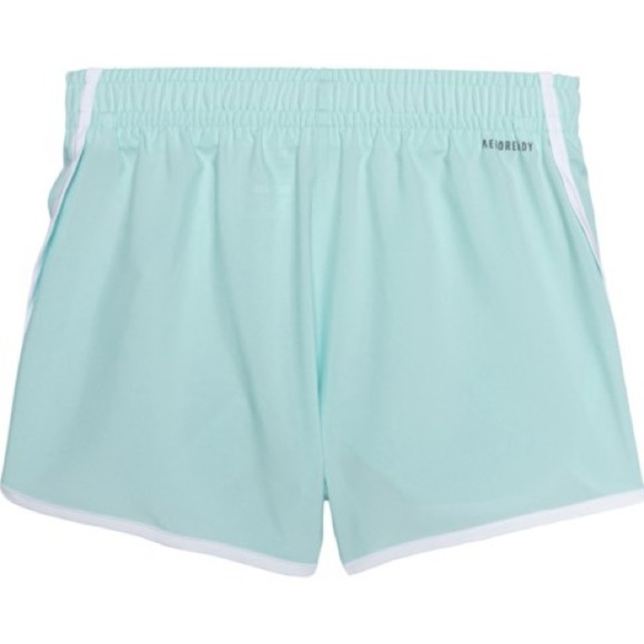 NWT adidas Big Girls Woven Soccer Shorts in Light Turquoise with White Trim; XL - Picture 2 of 6